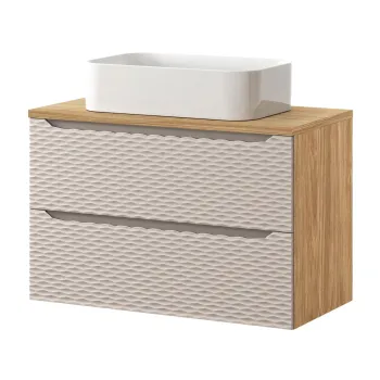 Set mobiler baie, dulap cu lavoar, 90 cm  S Un Kati, Ocean Beige, Comad, MDF/PAL laminat, stejar 2f11 imagine