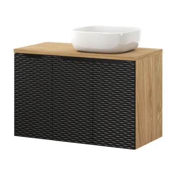 Set mobiler baie, dulap dublu cu lavoar, 90 cm, Ocean Black, Comad, MDF/PAL laminat, negru mat/stejar 1cdc imagine