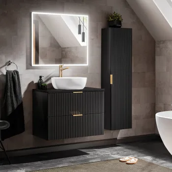 Set mobilier Adel Black Smile 80 cm, dulap inalt, masca cu lavoar si oglinda, Comad, MDF/PAL, negru d6cd imagine