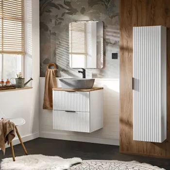 Set mobilier Adel White Anna 60 cm, dulap inalt, masca cu lavoar si oglinda cu LED, Comad, alb 6492 imagine