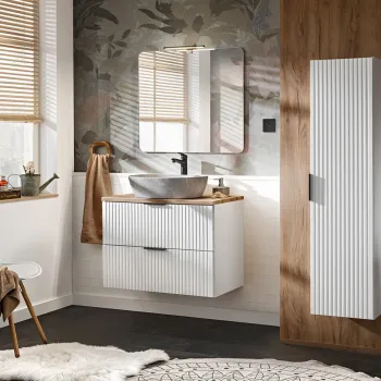 Set mobilier Adel White Anna 80 cm, dulap inalt, masca cu lavoar si oglinda cu LED, Comad, alb fd83 imagine