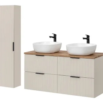 Set mobilier baie Adel Cashmere Wotan Smile 120 cm, dulap inalt si masca dubla cu lavoar, Comad, MDF/PAL, casmir 43c3 imagine