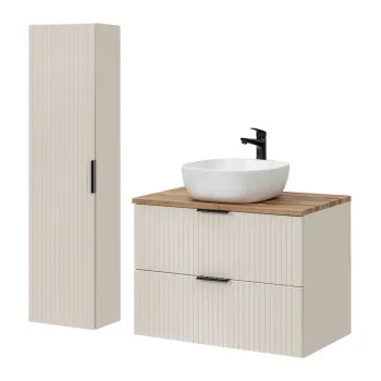 Set mobilier baie Adel Cashmere Wotan Smile 80 cm, dulap inalt si masca cu lavoar, Comad, MDF/PAL, casmir 5d31 imagine