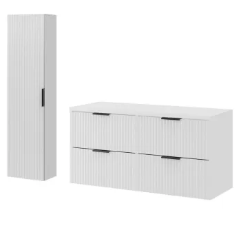 Set mobilier baie Adel White 120 cm HC, dulap inalt si masca dubla lavoar, Comad, MDF/PAL, alb mat 59d9 imagine