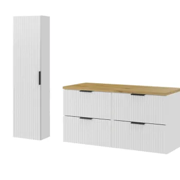 Set mobilier baie Adel White Artisan 120 cm HC, dulap inalt si masca dubla lavoar, Comad, MDF/PAL, alb mat/stejar dda7 imagine