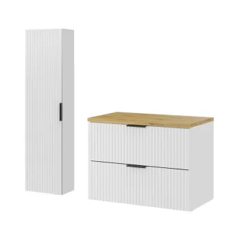 Set mobilier baie Adel White Artisan 80 cm HC, dulap inalt si masca lavoar, Comad, MDF/PAL, alb mat/stejar faa4 imagine