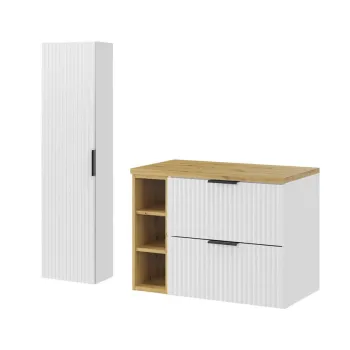 Set mobilier baie Adel White Artisan 80 cm LR HC, dulap inalt si masca lavoar, Comad, MDF/PAL, alb mat/stejar 011d imagine