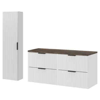 Set mobilier baie Adel White Vintage 120 cm HC, dulap inalt si masca dubla lavoar, Comad, MDF/PAL, alb mat/stejar vintage 68f3 imagine