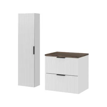 Set mobilier baie Adel White Vintage 60 cm HC, dulap inalt si masca lavoar, Comad, MDF/PAL, alb mat/negru vintage 50b5 imagine