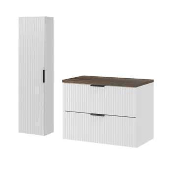 Set mobilier baie Adel White Vintage 80 cm HC, dulap inalt si masca lavoar, Comad, MDF/PAL, alb mat/negru vintage 7486 imagine