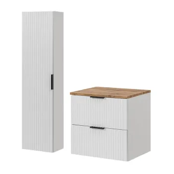 Set mobilier baie Adel White Wotan 60 cm HC, dulap inalt si masca lavoar, Comad, MDF/PAL, alb mat/wotan b93a imagine