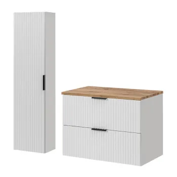 Set mobilier baie Adel White Wotan 80 cm HC, dulap inalt si masca lavoar, Comad, MDF/PAL, alb mat/wotan 58ac imagine