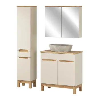 Set mobilier baie Bali Cashmere Anna 80 cm, dulap inalt, masca cu lavoar si cabinet cu oglinda, Comad, MDF/PAL, casmir 930b imagine
