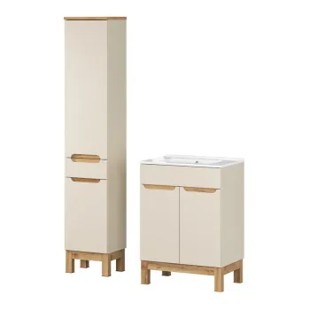 Set mobilier baie Bali Cashmere Lava 60 cm HC, dulap inalt, masca cu lavoar, Comad, MDF/PAL, casmir 1bae imagine