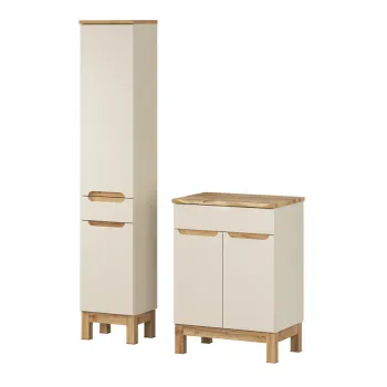 Set mobilier baie Bali Cashmere Natural Wotan 60 cm HC, dulap inalt si masca lavoar, Comad, MDF/PAL, casmir 2128 imagine