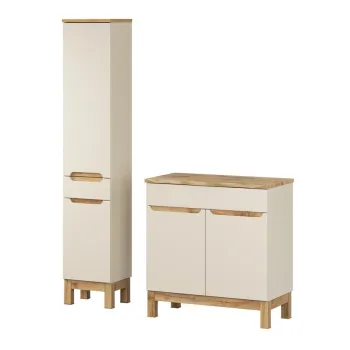 Set mobilier baie Bali Cashmere Natural Wotan 80 cm HC, dulap inalt si masca lavoar, Comad, MDF/PAL, casmir 7d7b imagine