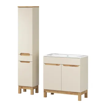 Set mobilier baie Bali Cashmere Sky 80 cm, dulap inalt si masca cu lavoar, Comad, MDF/PAL, casmir 08c0 imagine