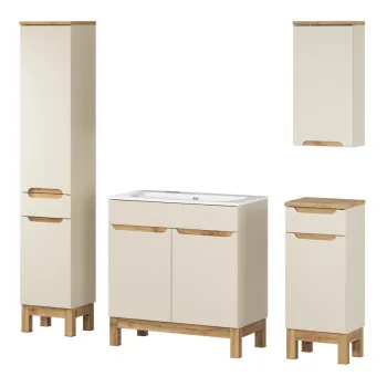 Set mobilier baie Bali Cashmere Sky 80 cm, dulapuri si masca cu lavoar, Comad, MDF/PAL, casmir 5599 imagine