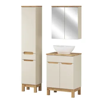 Set mobilier baie Bali Cashmere Wotan 60 cm, dulap inalt, masca cu lavoar si cabinet cu oglinda, Comad, MDF/PAL, casmir cb3f imagine