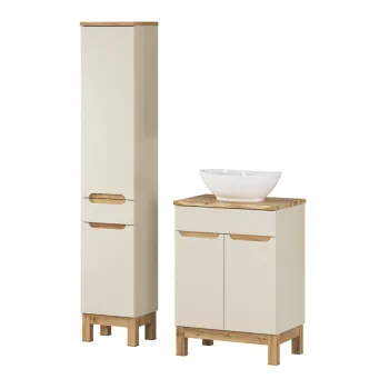 Set mobilier baie Bali Cashmere Wotan 60 cm HC, dulap inalt si masca cu lavoar, Comad, MDF/PAL, casmir 03ae imagine