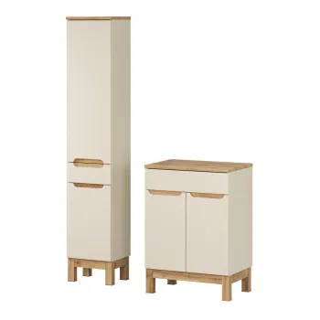 Set mobilier baie Bali Cashmere Wotan 60 cm HC, dulap inalt si masca lavoar, Comad, MDF/PAL, casmir 2206 imagine