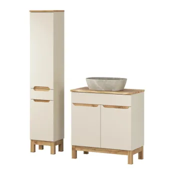 Set mobilier baie Bali Cashmere Wotan 80 cm, dulap inalt si masca cu lavoar, Comad, MDF/PAL, casmir 6d37 imagine