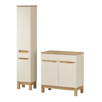Set mobilier baie Bali Cashmere Wotan 80 cm HC, dulap inalt si masca lavoar, Comad, MDF/PAL, casmir f9ce imagine