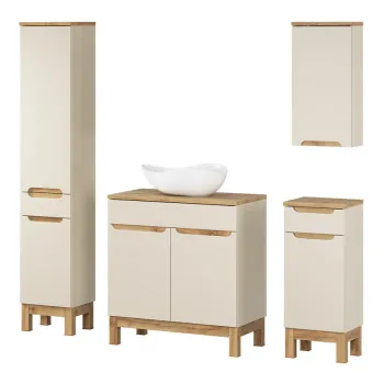 Set mobilier baie Bali Cashmere Wotan 80 cm HC LC, dulapuri, masca cu lavoar si cabinet cu oglinda, Comad, MDF/PAL, casmir 0a28 imagine
