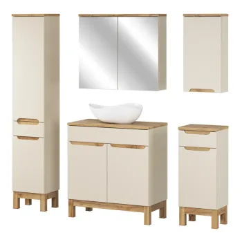 Set mobilier baie Bali Cashmere Wotan 80 cm HC MC, dulapuri, masca cu lavoar si cabinet cu oglinda, Comad, MDF/PAL, casmir a670 imagine