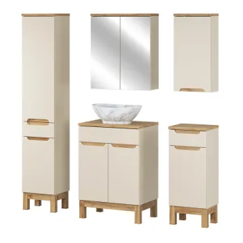 Set mobilier baie Bali Cashmere Wotan Pati 60 cm, dulapuri, masca cu lavoar si cabinet cu oglinda, Comad, MDF/PAL, casmir 4be5 imagine