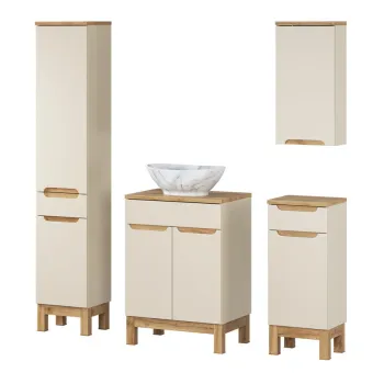 Set mobilier baie Bali Cashmere Wotan Pati 60 cm, dulapuri si masca cu lavoar, Comad, MDF/PAL, casmir be60 imagine