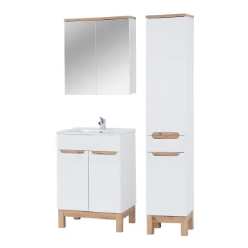 Set mobilier baie Bali White Lava 60 cm, dulap inalt, masca cu lavoar si cabinet cu oglinda, Comad, MDF/PAL, alb 7b85 imagine