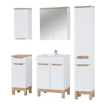 Set mobilier baie Bali White Lava 60 cm, dulapuri, masca cu lavoar si cabinet cu oglinda, Comad, MDF/PAL, alb 2b15 imagine