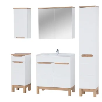 Set mobilier baie Bali White Lava 80 cm 804 1, dulapuri, masca cu lavoar si cabinet cu oglinda, Comad, MDF/PAL, alb b0fe imagine