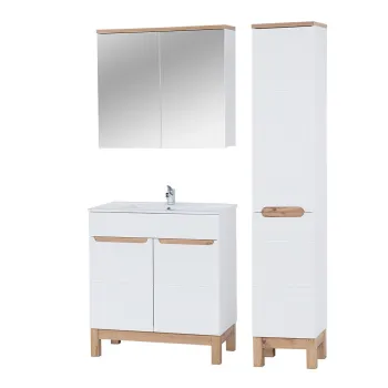 Set mobilier baie Bali White Lava 80 cm 804 841, dulap inalt, masca cu lavoar si cabinet cu oglinda, Comad, MDF/PAL, alb e084 imagine