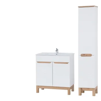 Set mobilier baie Bali White Lava 80 cm 804, dulap inalt si masca cu lavoar, Comad, MDF/PAL, alb e7be imagine