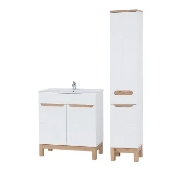 Set mobilier baie Bali White Lava 80 cm 840, dulap inalt si masca cu lavoar, Comad, MDF/PAL, alb c9d3 imagine