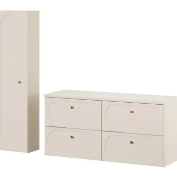 Set mobilier baie Donna Sand 120 cm, dulap inalt si masca dubla lavoar, Comad, MDF/PAL, bej nisip 23e2 imagine