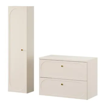 Set mobilier baie Donna Sand 80 cm, dulap inalt si masca lavoar, Comad, MDF/PAL, bej nisip c485 imagine