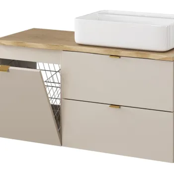 Set mobilier baie, dulap, cos de rufe integrat si lavoar, 100 cm, Dalia Cashmere Cremona, Comad, MDF/PAL laminat, casmir mat 6ff3 imagine