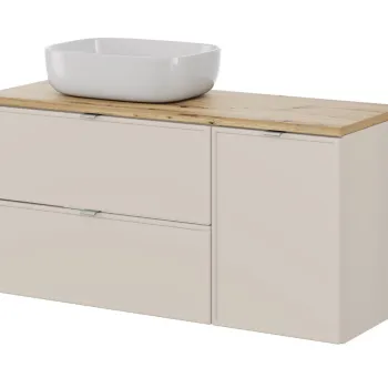 Set mobilier baie, dulap, cos de rufe integrat si lavoar, 120 cm Artisan Smile, Bella Cashmere, Comad, MDF/PAL laminat, casmir mat 1b46 imagine