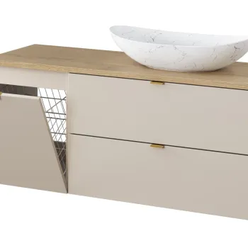 Set mobilier baie, dulap, cos de rufe integrat si lavoar, 120 cm, Dalia Cashmere Cremona, Comad, MDF/PAL laminat, casmir mat 203b imagine