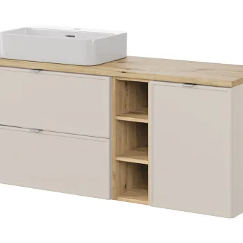 Set mobilier baie, dulap, cos de rufe integrat si lavoar, 140 cm Artisan Trust, Bella Cashmere, Comad, MDF/PAL laminat, casmir mat 05bc imagine
