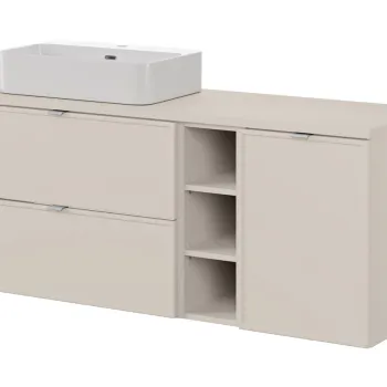 Set mobilier baie, dulap, cos de rufe integrat si lavoar, 140 cm Trust, Bella Cashmere, Comad, MDF/PAL laminat, casmir mat 7bee imagine