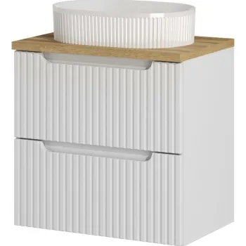 Set mobilier baie, dulap cu lavoar, 60 cm S Un Beyond, Nova White Oak, Comad, MDF/PAL laminat, alb mat 9a81 imagine