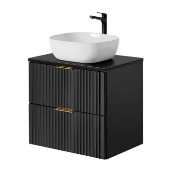 Set mobilier baie, dulap cu lavoar, 60 cm Smile, Adel Black, Comad, MDF/PAL laminat, negru mat 1ac6 imagine