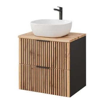 Set mobilier baie, dulap cu lavoar, 60 cm, Xilo, Comad, MDF/PAL laminat, stejar wotan/ gri piatra cd6c imagine