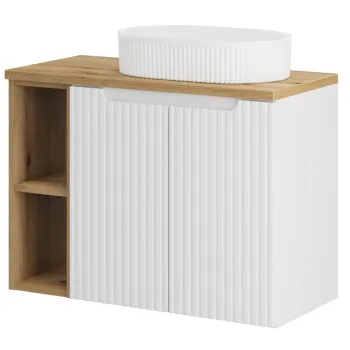 Set mobilier baie, dulap cu lavoar, 80 cm Beyond, Nova White Oak, Comad, MDF/PAL laminat, alb mat 89fa imagine