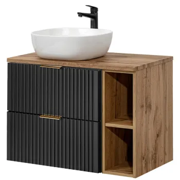 Set mobilier baie, dulap cu lavoar, 80 cm Wotan 81-01, Adel Black, Comad, MDF/PAL laminat, negru mat d653 imagine