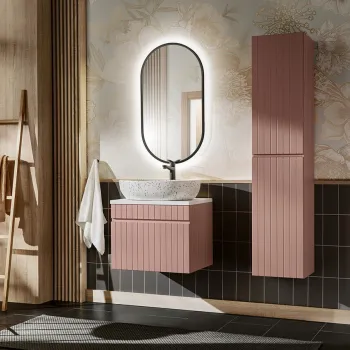 Set mobilier baie, dulap cu lavoar, dulap inalt si oglinda LED, 60 cm, Iconic Rose, Comad, MDF, roz antic b240 imagine